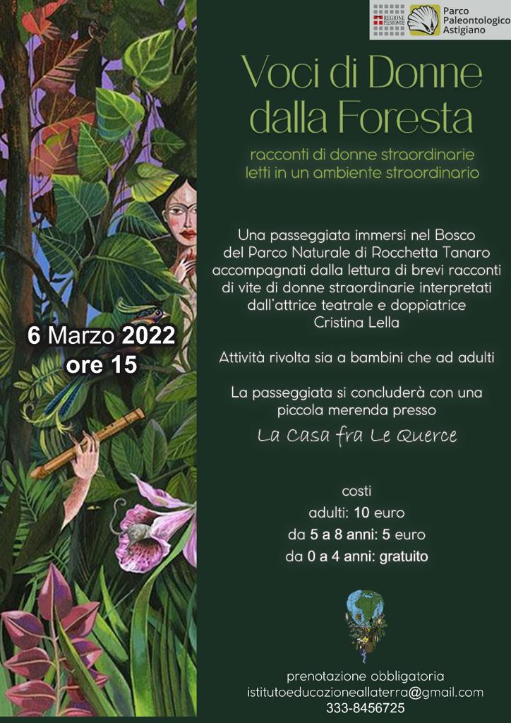 Il 6 marzo “Voci di donna dalla Foresta” nel Parco Naturale di Rocchetta Tanaro