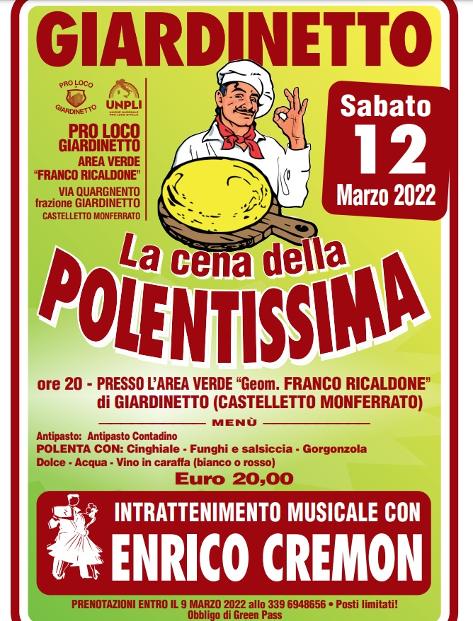 Il 12 marzo “Cena della Polentissima” a Giardinetto