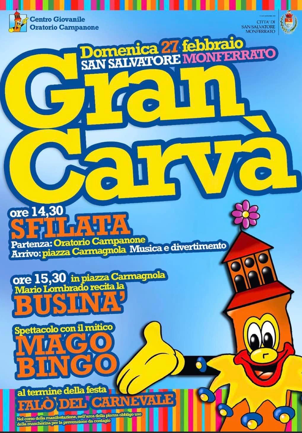Domenica 27 febbraio Gran Carvà a San Salvatore Monferrato
