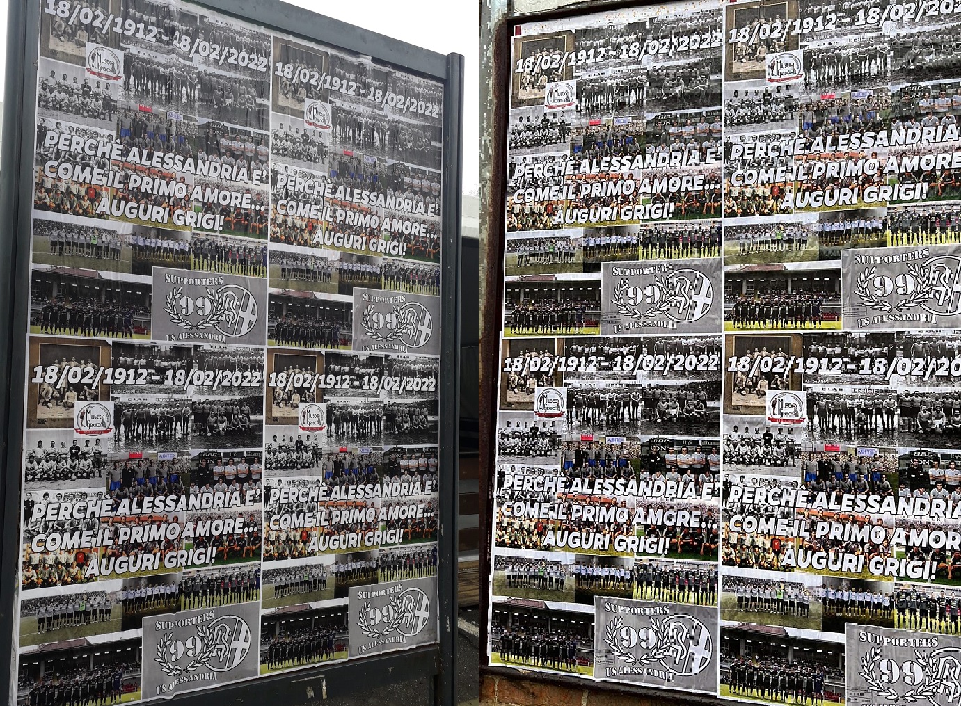 110 anni di Alessandria Calcio, i Supporters tappezzano di manifesti la città: “Auguri Grigi!”