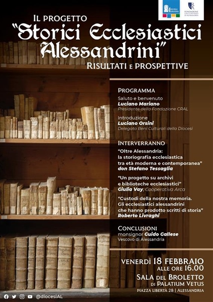Il 18 febbraio il convegno sugli “Storici ecclesiastici alessandrini”
