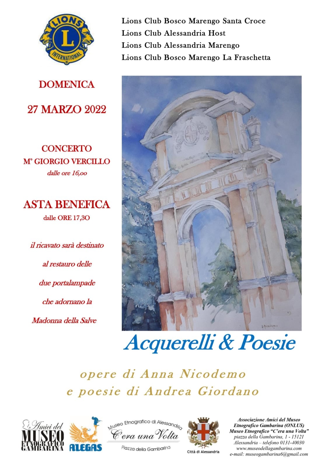 Il 27 marzo concerto del pianista Giorgio Vercillo e asta benefica al Museo della Gambarina