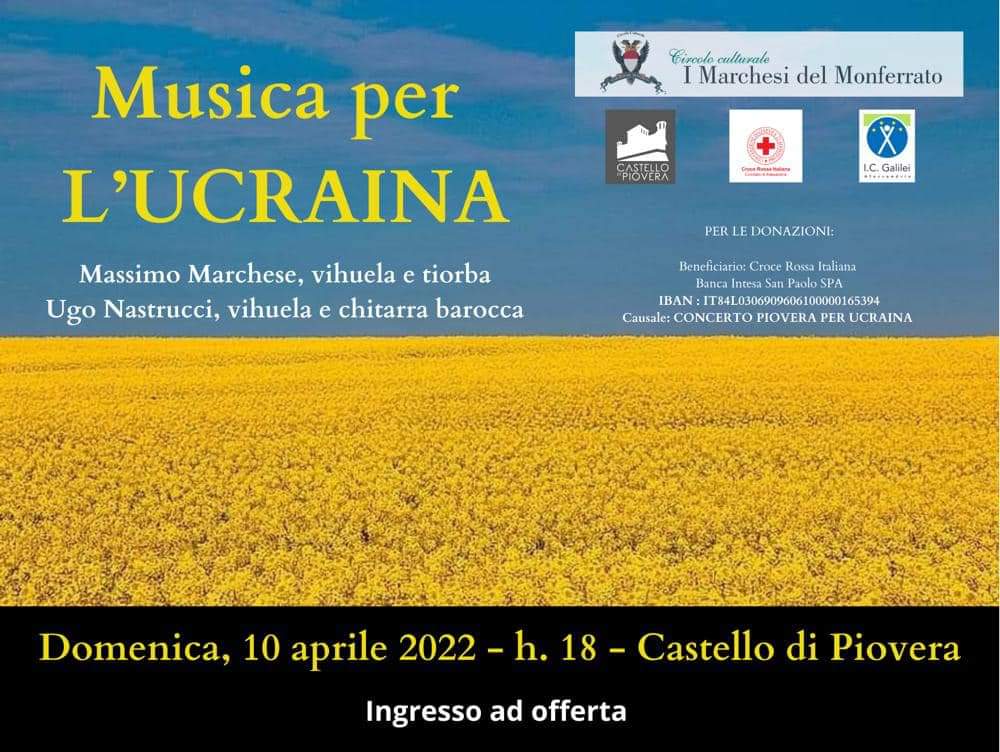 Il 10 aprile “Musica per l’Ucraina” al Castello di Piovera