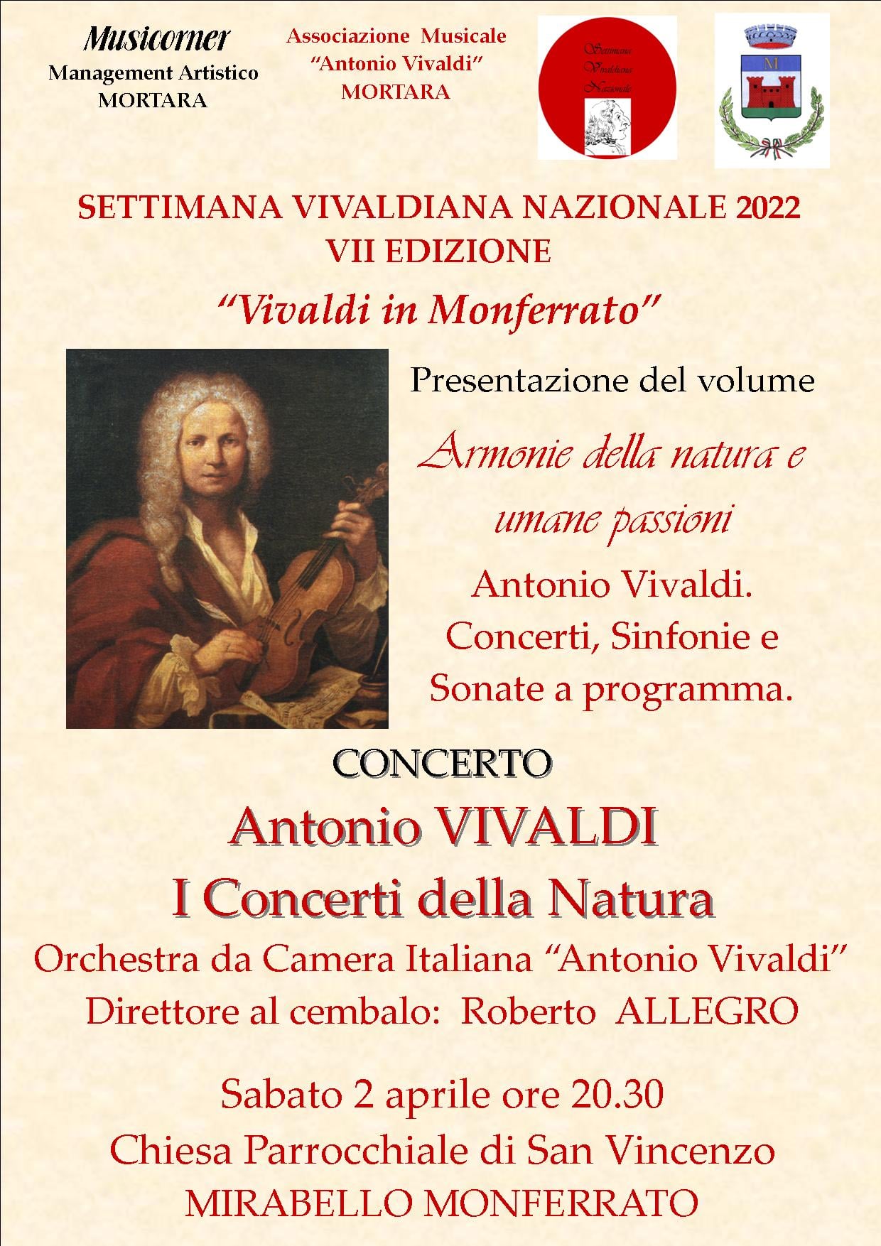 Il 2 aprile a Mirabello Monferrato primo concerto della Settimana Vivaldiana