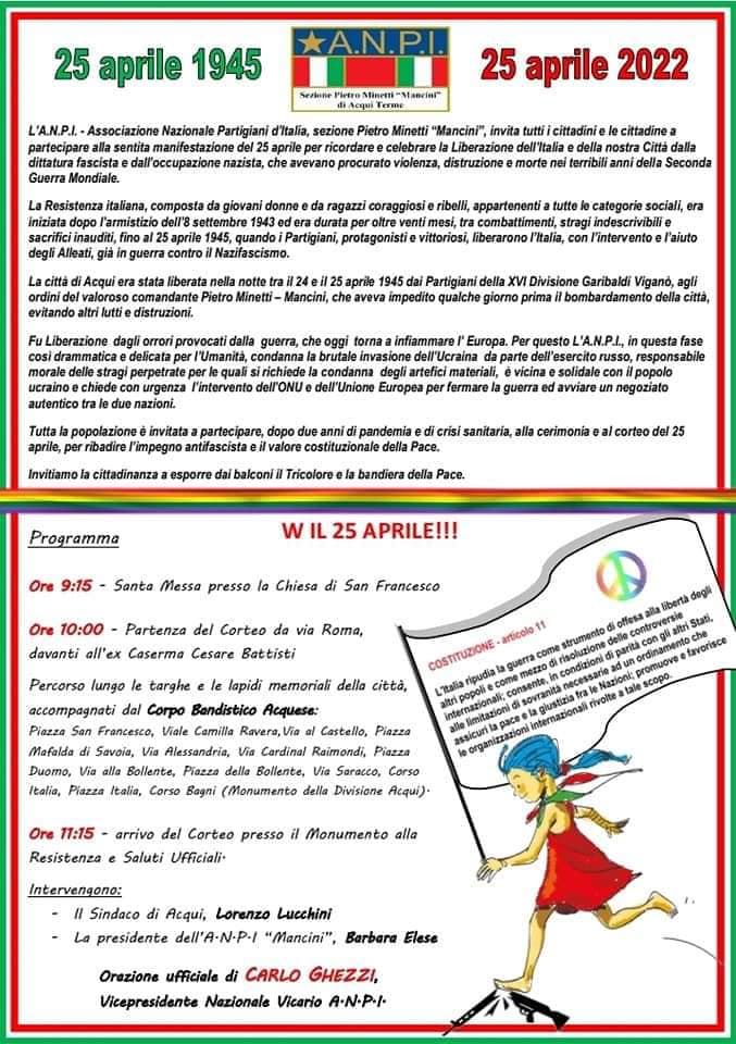 25 Aprile: il programma delle celebrazioni ad Acqui Terme