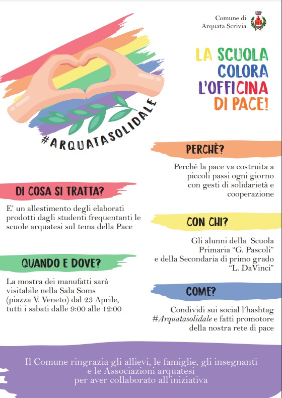 Dal 23 aprile la scuola colora L’officina di pace ad Arquata Scrivia