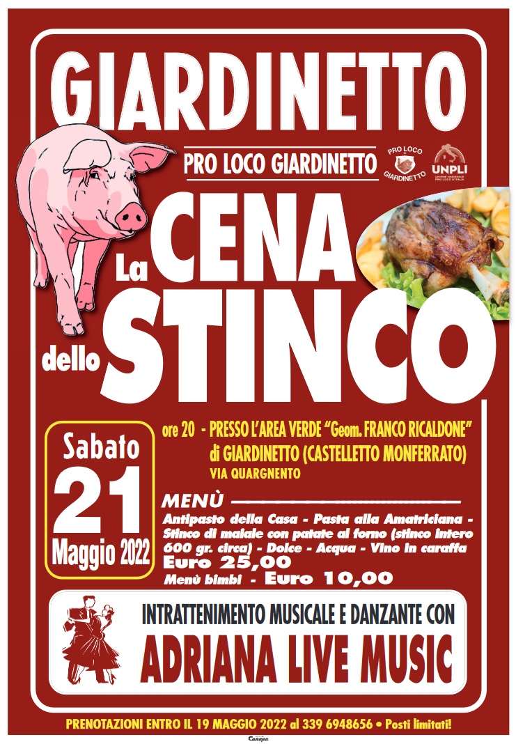 Sabato 21 maggio a Giardinetto la “Cena dello stinco”