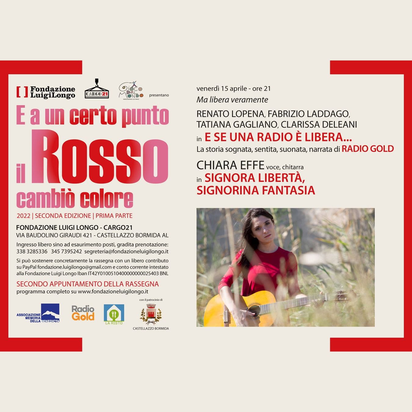 Il 15 aprile RadioGold e Chiara Effe alla rassegna “E a un certo punto il rosso cambiò colore”