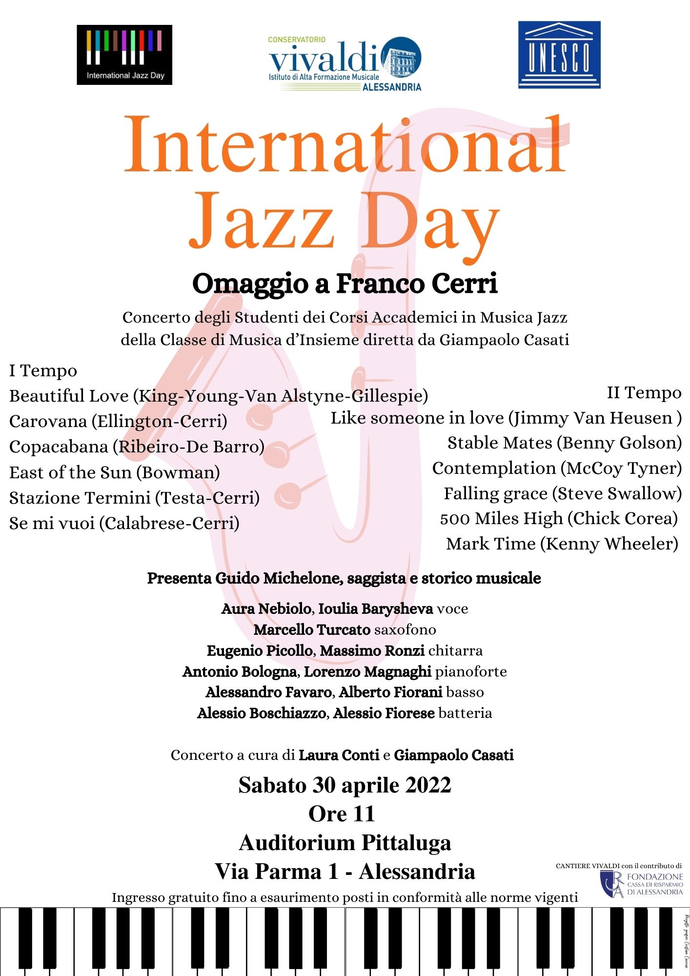 Il 30 aprile International Jazz Day al Conservatorio Vivaldi