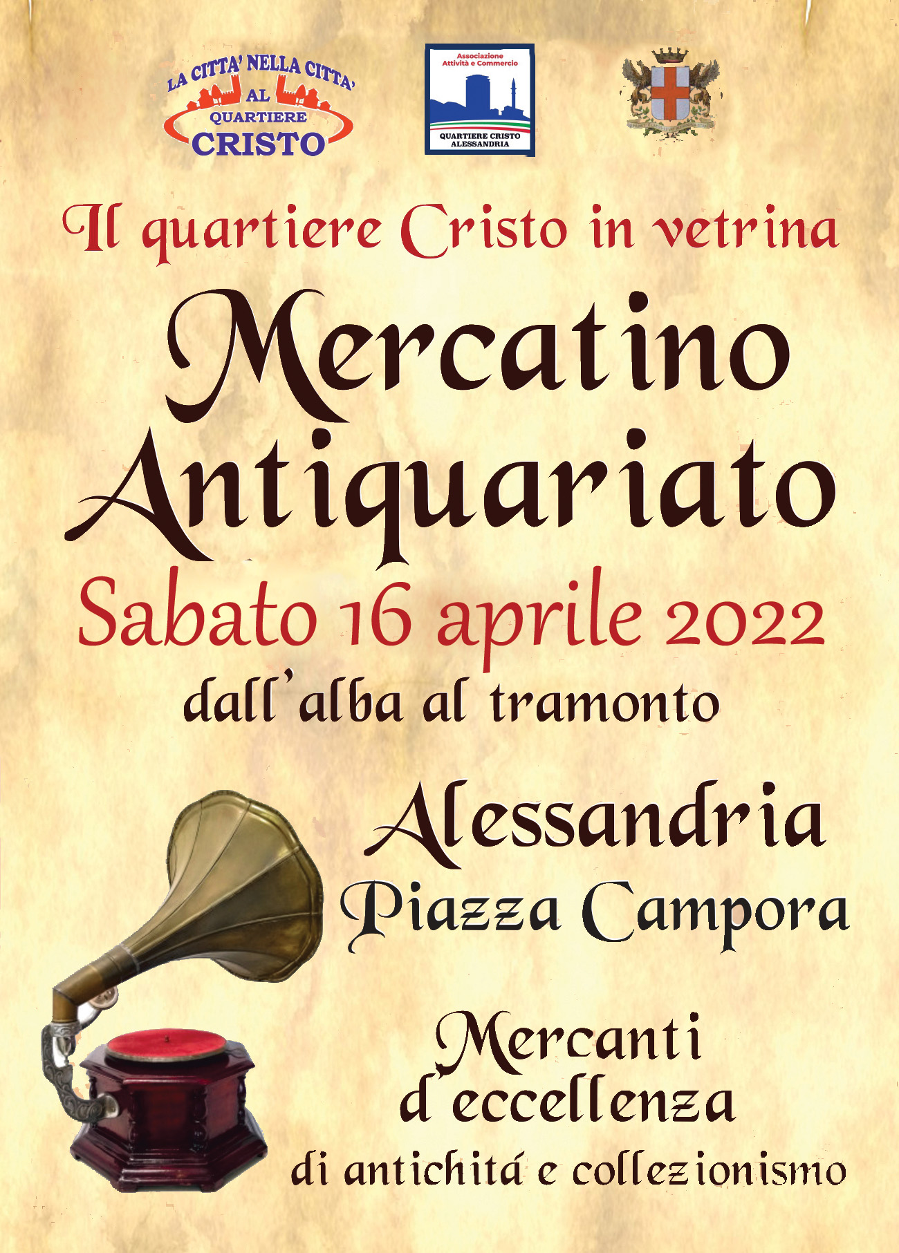 Il 16 aprile torna il Mercatino dell’Antiquariato al quartiere Cristo di Alessandria