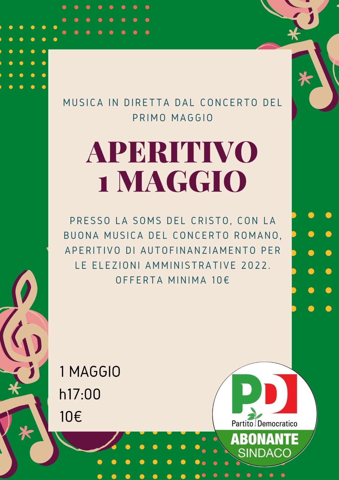 Il 1° Maggio aperitivo del Partito Democratico alla Soms del Cristo