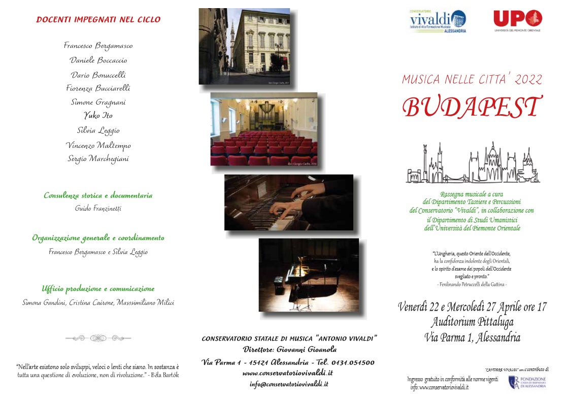 Il 22 e 27 aprile al Conservatorio Vivaldi la rassegna “Musica nelle città: Budapest”