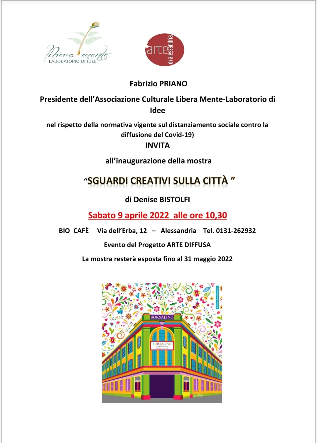 Dal 9 aprile al 31 maggio le opere di Denise Bistolfi al Bio Cafè di Alessandria