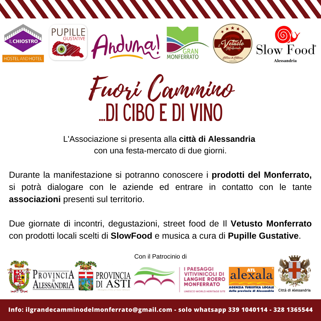 Il 30 aprile e il 1° Maggio “Il Grande Cammino del Monferrato” al Chiostro di Santa Maria di Castello