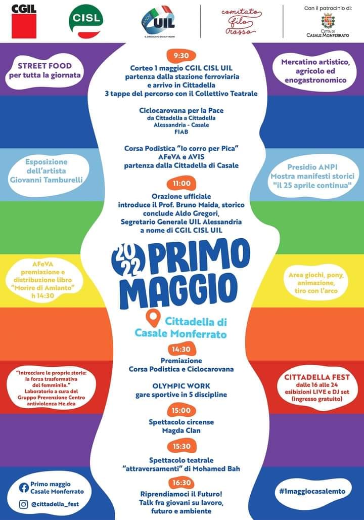 A Casale Monferrato la festa del Primo Maggio “Per il lavoro e per la Pace”