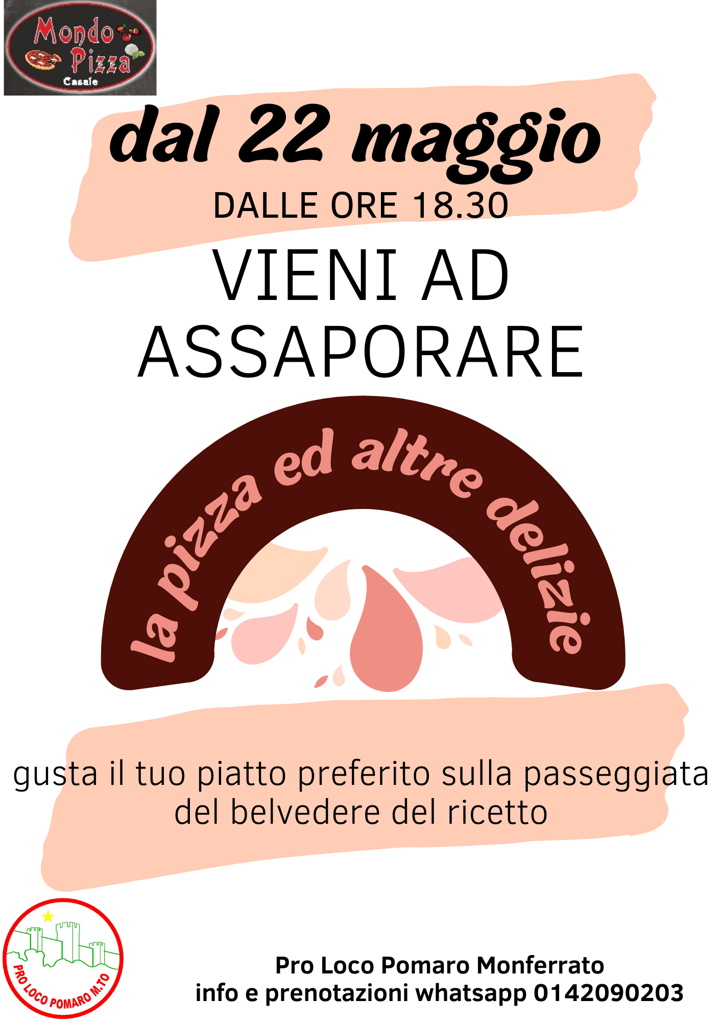 Domenica 22 maggio pizza e altre delizie al belvedere di Pomaro Monferrato