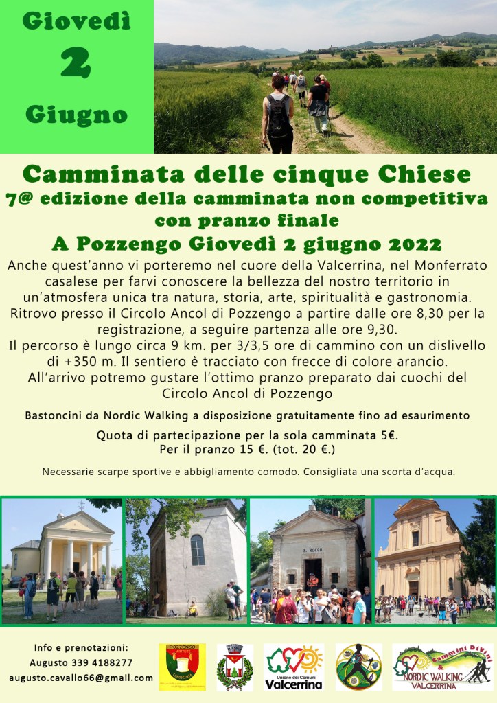 Giovedì 2 giugno torna la camminata delle 5 Chiese di Pozzengo