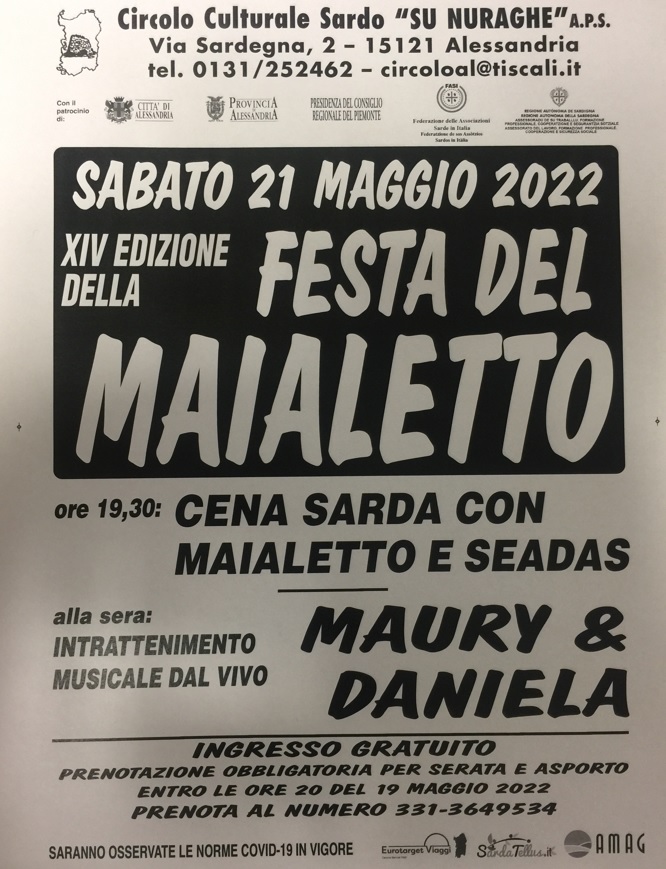 Il 21 maggio la “Festa del maialetto” al Circolo “Su Nuraghe” ad Alessandria