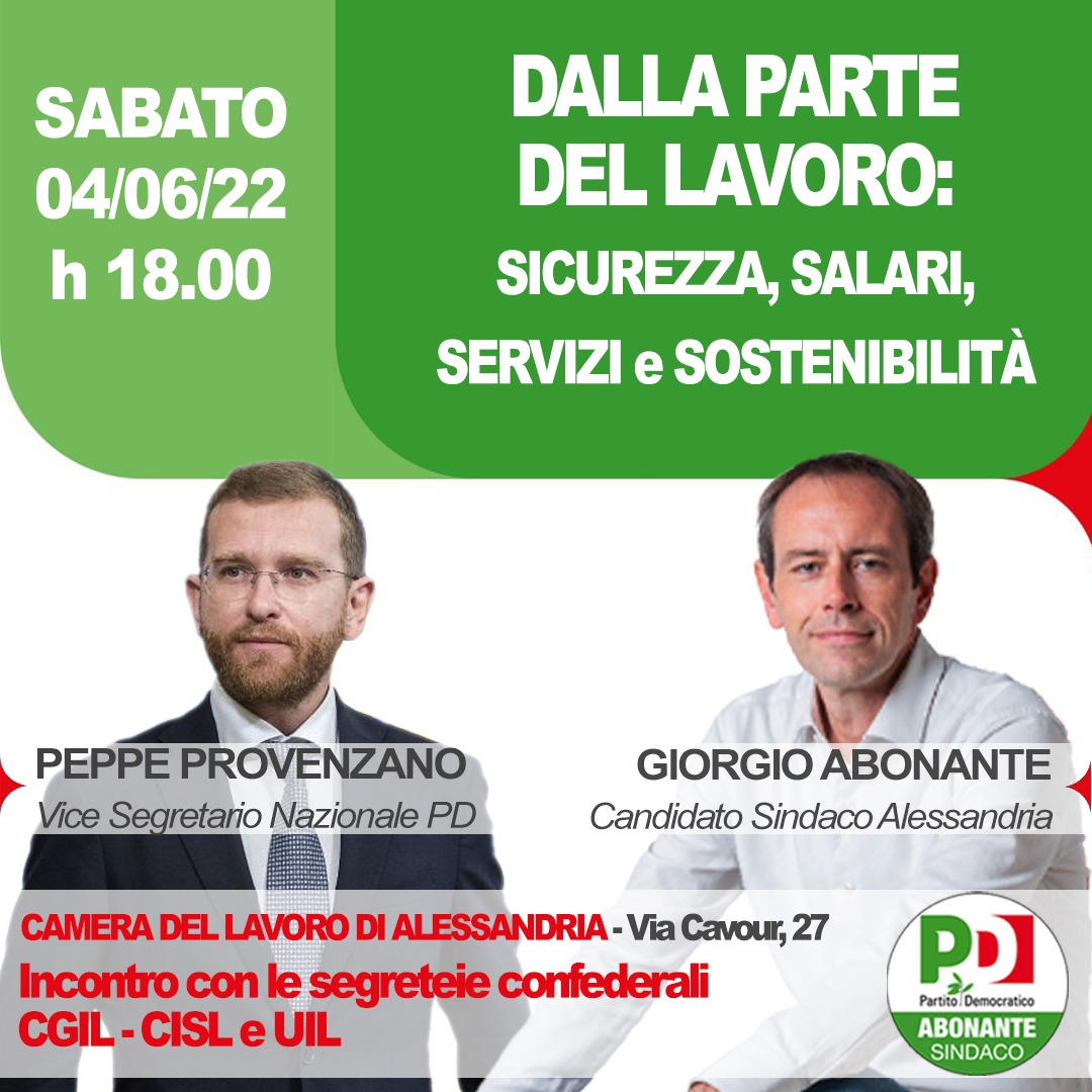 Elezioni: il 4 giugno il vicesegretario Pd Peppe Provenzano ad Alessandria per sostenere Abonante