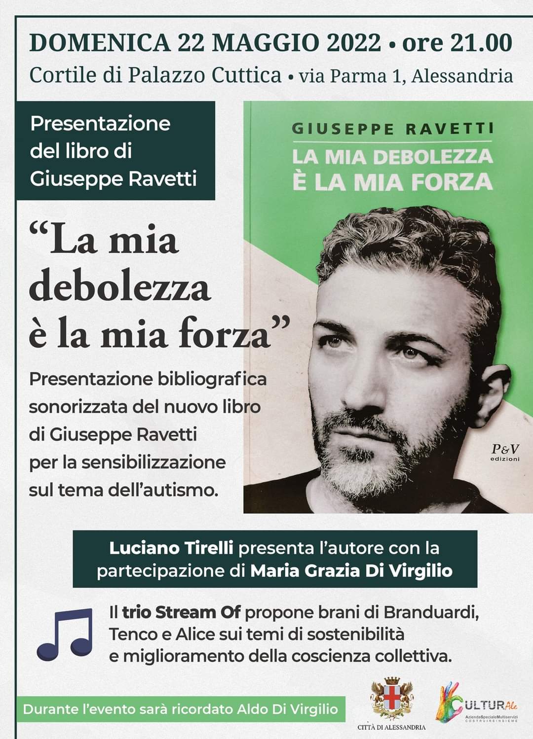 Il 22 maggio a Palazzo Cuttica Giuseppe Ravetti presenta “La mia debolezza è la mia forza”