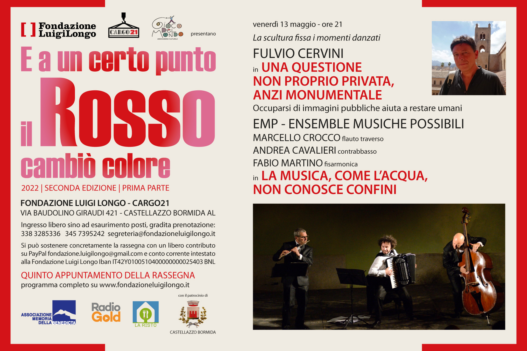 Venerdì 13 maggio Fulvio Cervini e il trio EMP-Ensemble di Musiche Possibili alla Fondazione Longo