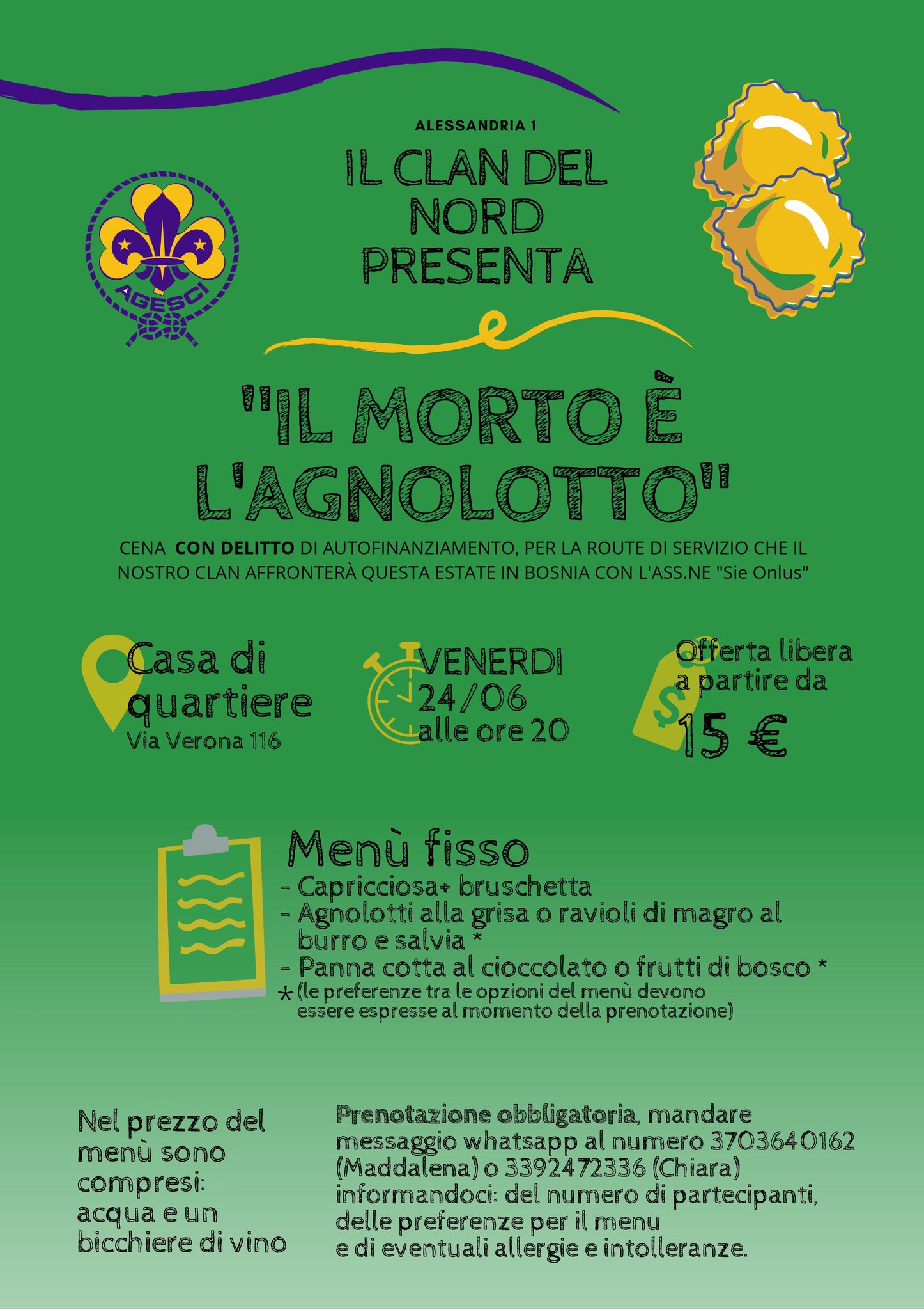 Venerdì 24 giugno a cena “il morto è l’agnolotto” alla Casa di Quartiere di Alessandria