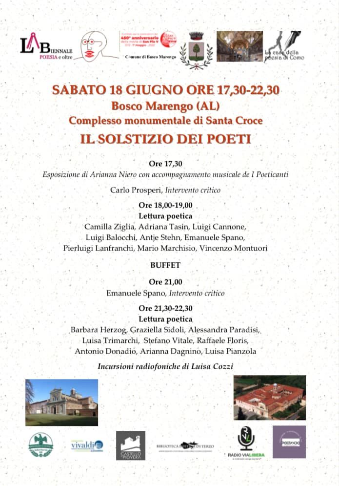 Sabato 18 giugno a Bosco Marengo protagonista la poesia con il “solstizio dei poeti”
