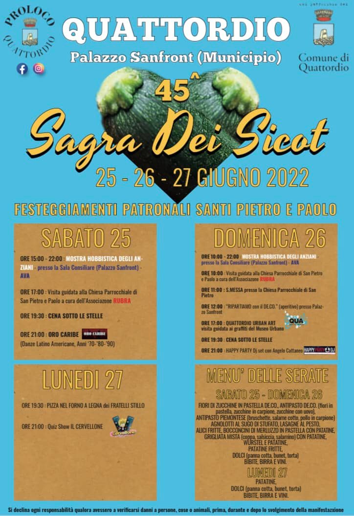Dal 25 al 27 giugno a Quattordio tre giorni di festa con la 45esima Sagra dei Sicot