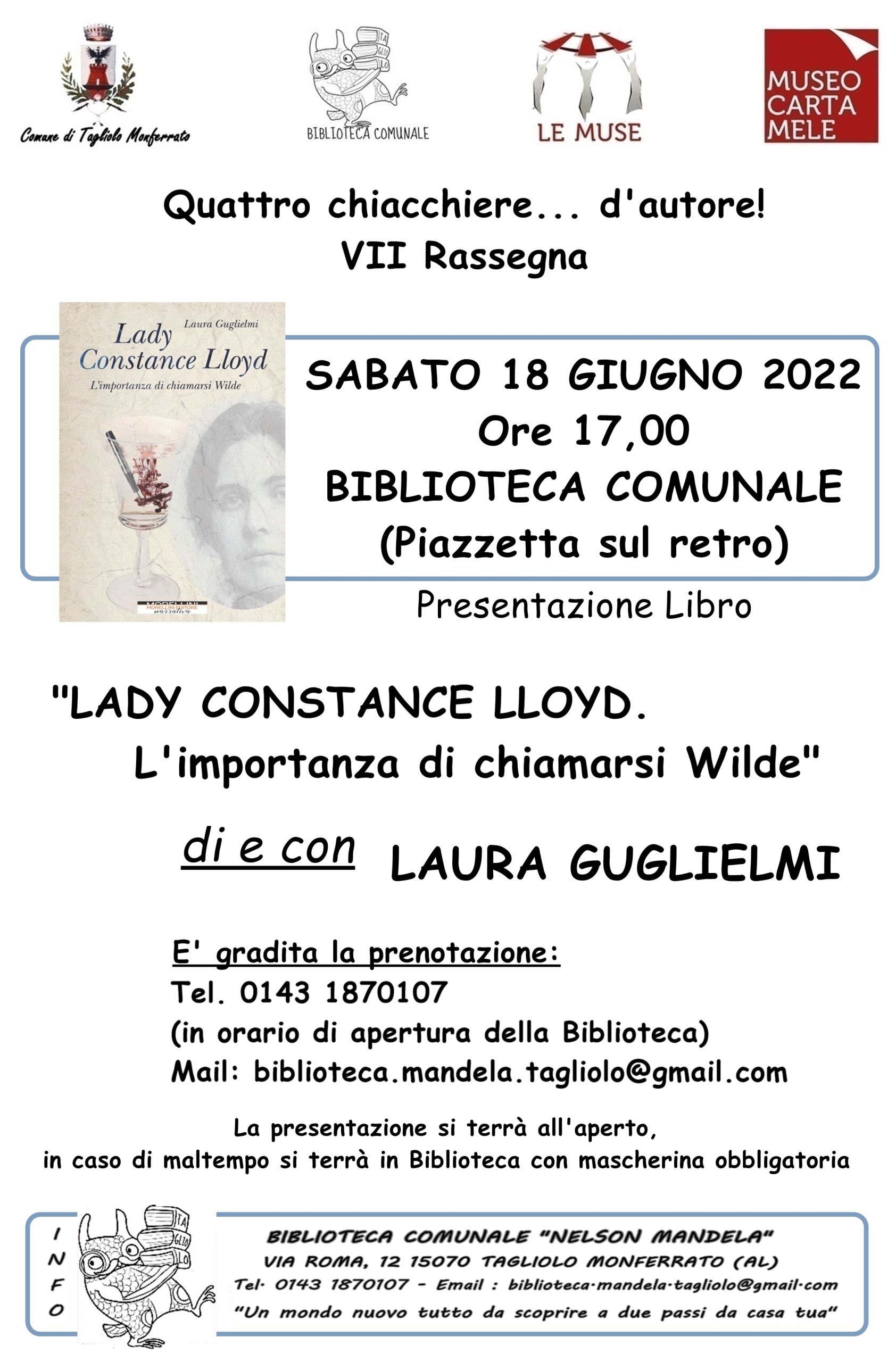 Il 18 giugno “Quattro chiacchiere d’autore” a Tagliolo con Laura Guglielmi