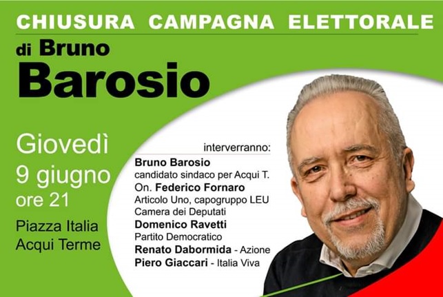 Elezioni Acqui: il 9 giugno comizio finale del candidato del centrosinistra Bruno Barosio