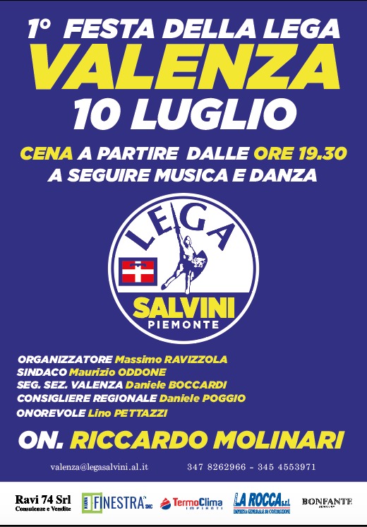 Domenica 10 luglio la 1° Festa della Lega a Valenza