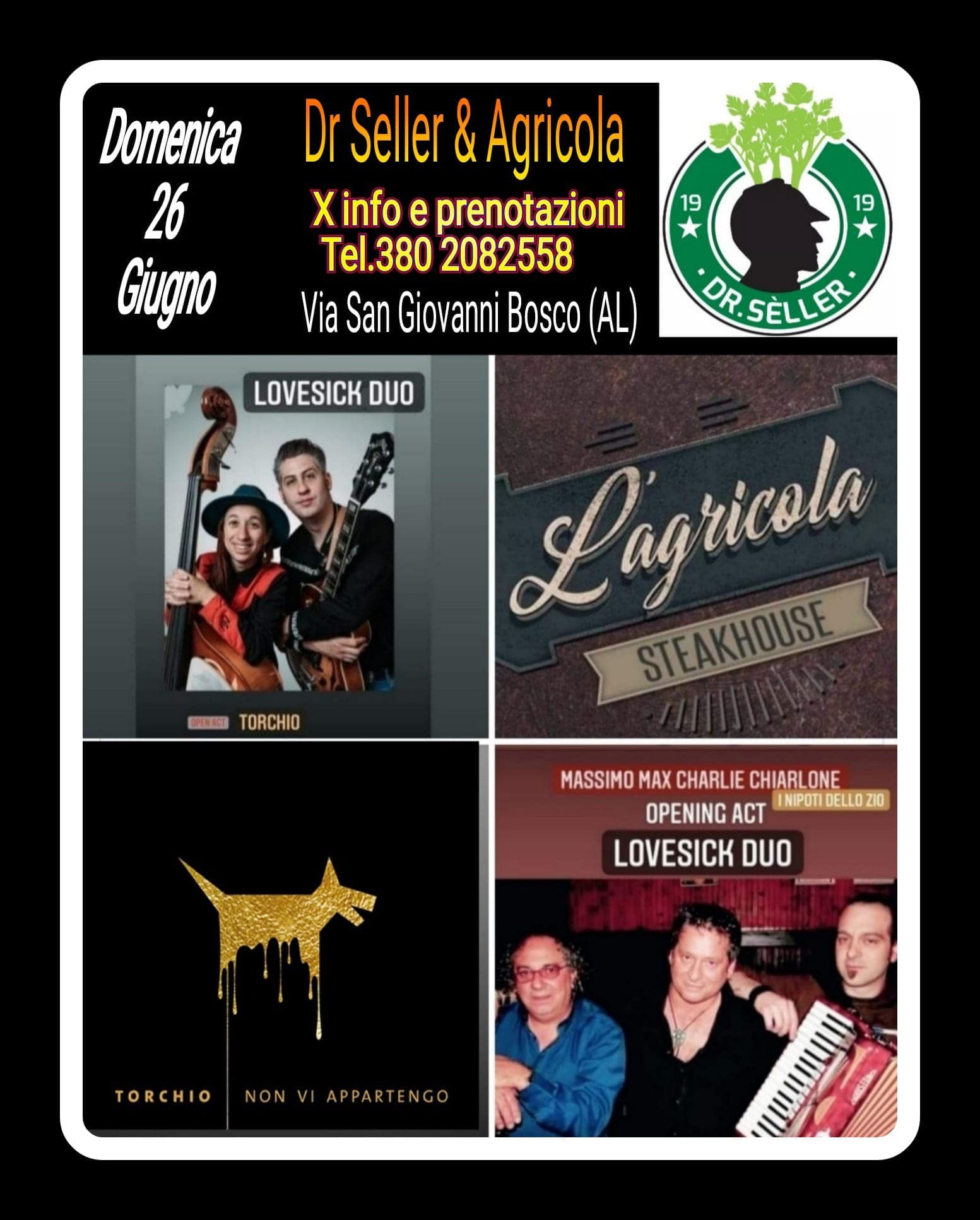 Il 26 giugno a L’Agricola Lovesick Duo, Massimo Max Charlie Chiarlone e Massimo Torchio