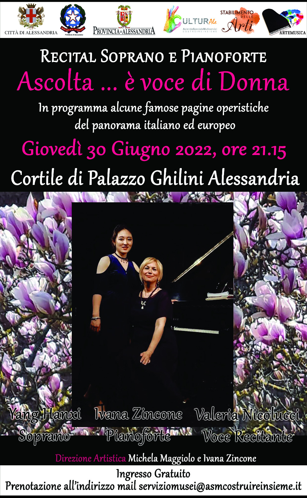 Il 30 giugno “Ascolta… è voce di Donna” a Palazzo Ghilini