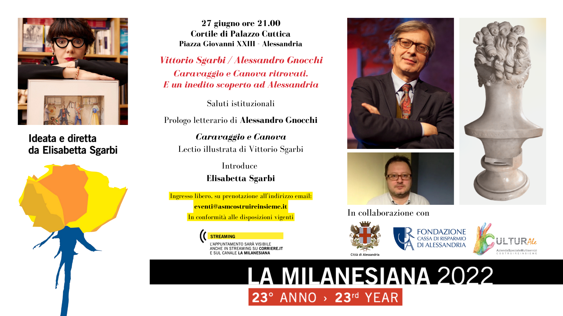 Arriva la Milanesiana ad Alessandria con Sgarbi tra Caravaggio, Canova e un inedito