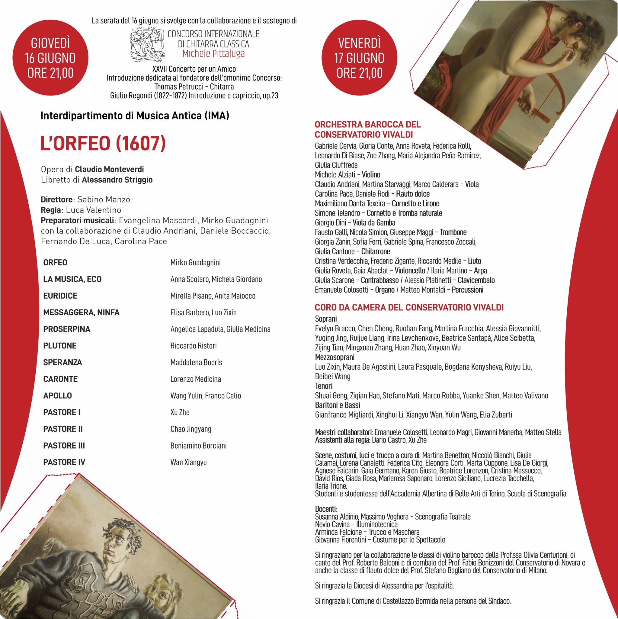 Il 16 e 17 giugno “L’Orfeo” in scena nella Chiesa di Santa Maria di Castello  