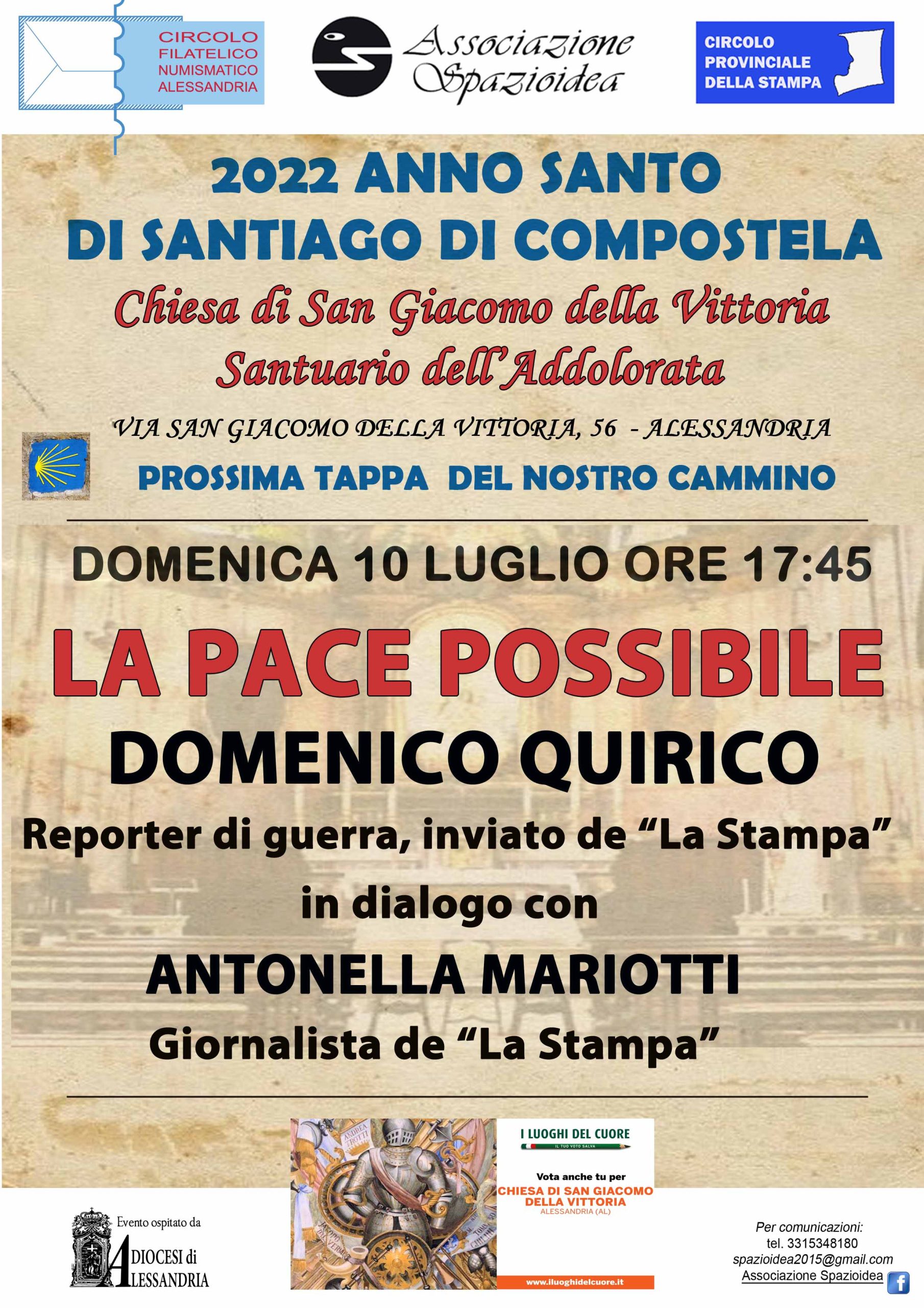 Il 10 luglio incontro con Domenico Quirico nella Chiesa di San Giacomo della Vittoria ad Alessandria