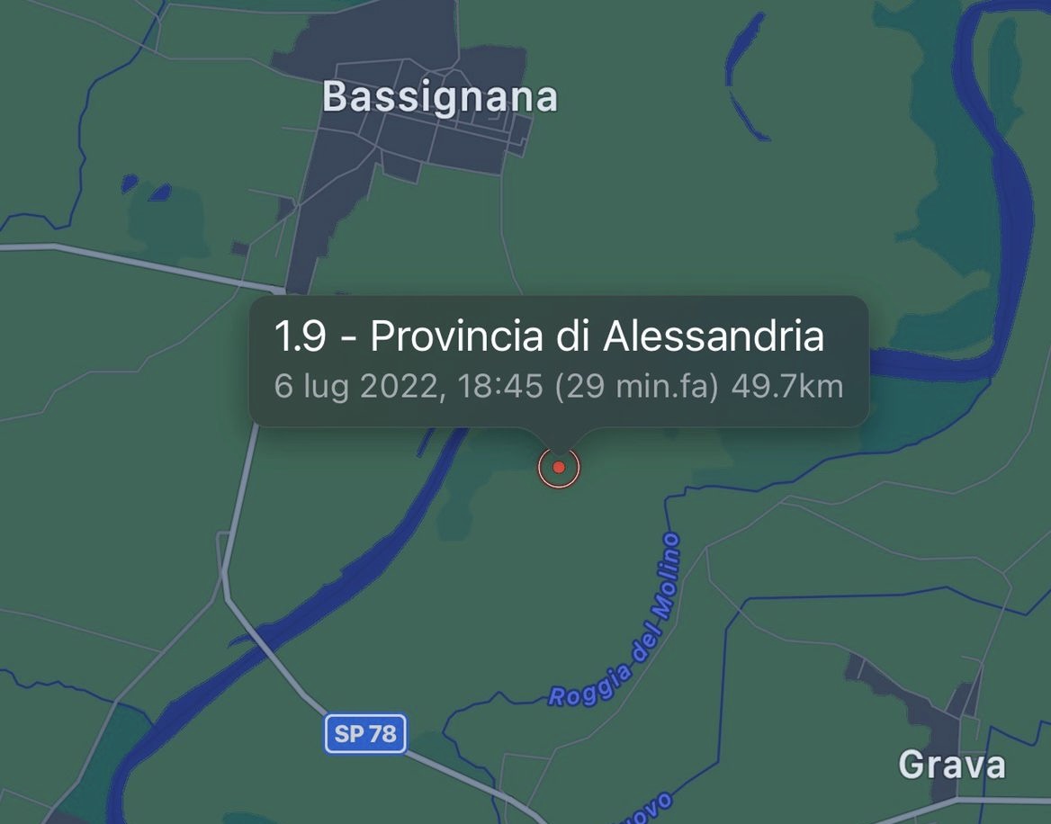 Lieve scossa di terremoto a Bassignana