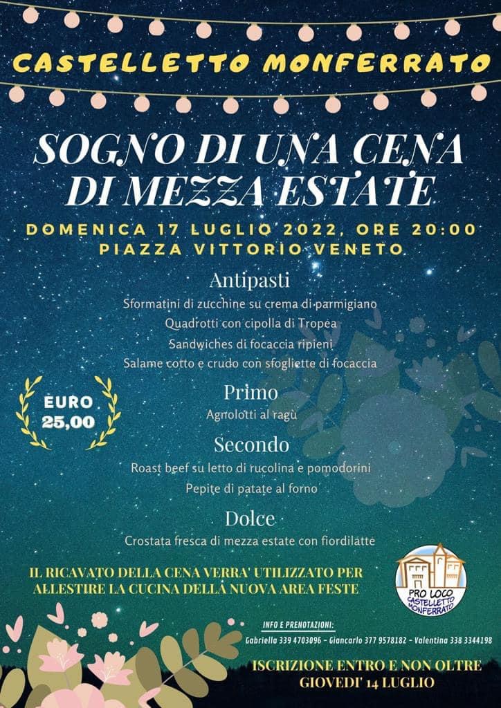 Domenica 17 luglio Sogno di una cena di mezza estate a Castelletto