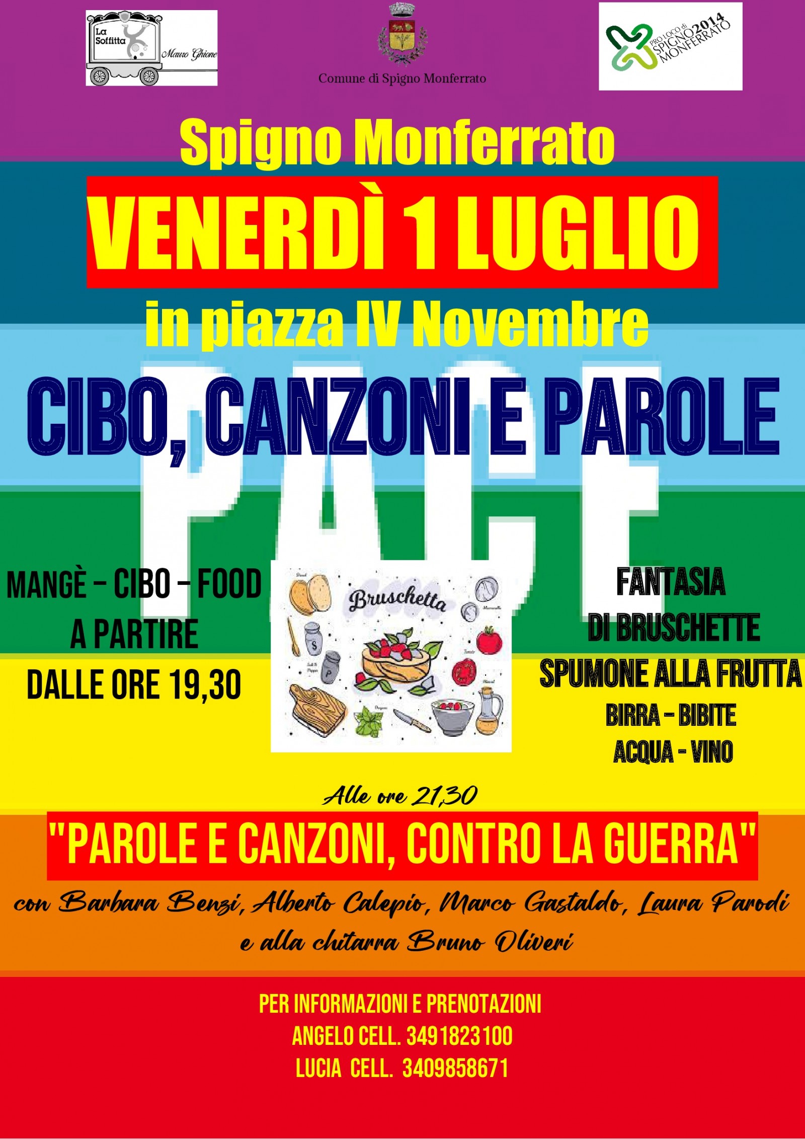 Venerdì 1 luglio a Spigno “Cibo, canzoni e parole”