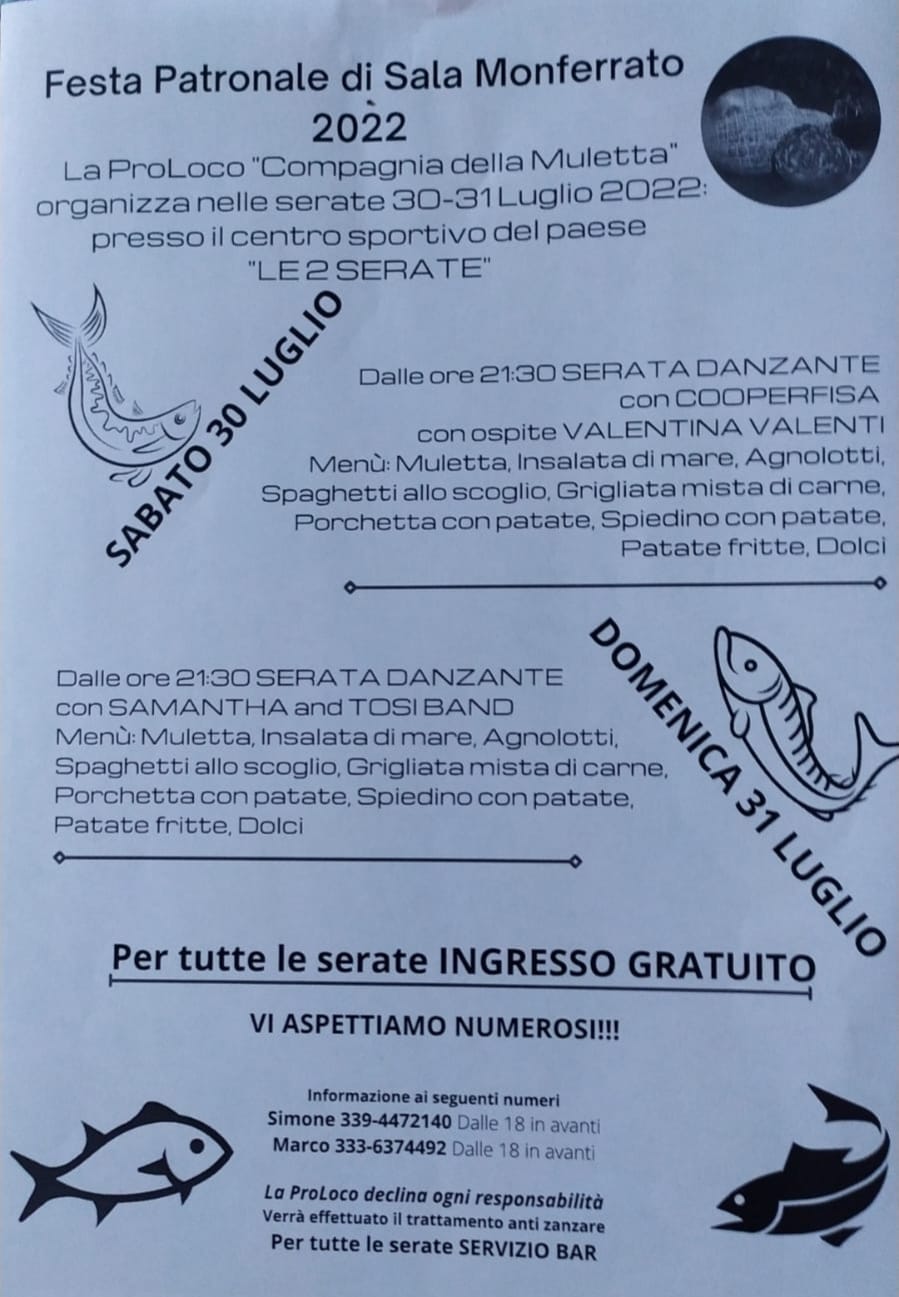 Il 30 e il 31 luglio a Sala Monferrato torna la Festa Patronale di San Giacomo