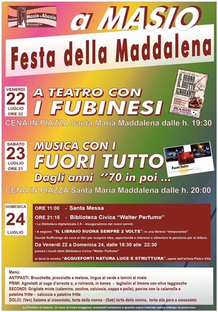 Dal 22 al 24 luglio “Festa della Maddalena” a Masio