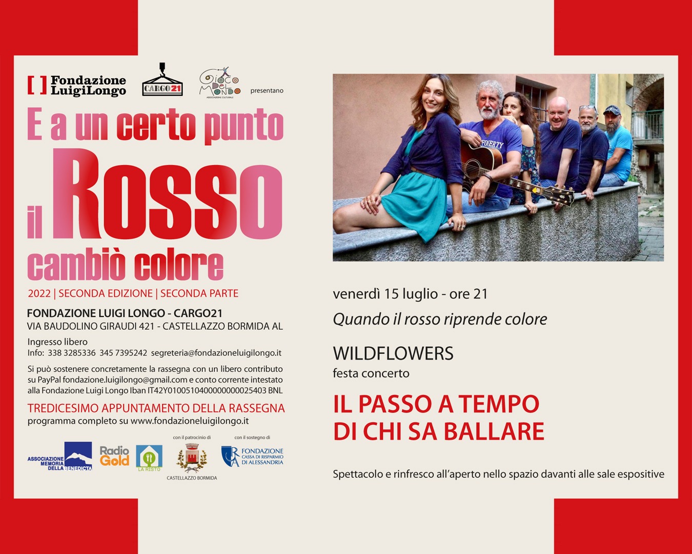 Il 15 luglio alla Fondazione Luigi Longo “Festa Concerto” con i Wildflowers e merenda sinoira