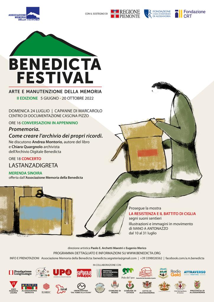 Il 24 luglio alla Benedicta il fondatore di “Archivissima” Andrea Montorio e il concerto de “Lastanzadigreta”