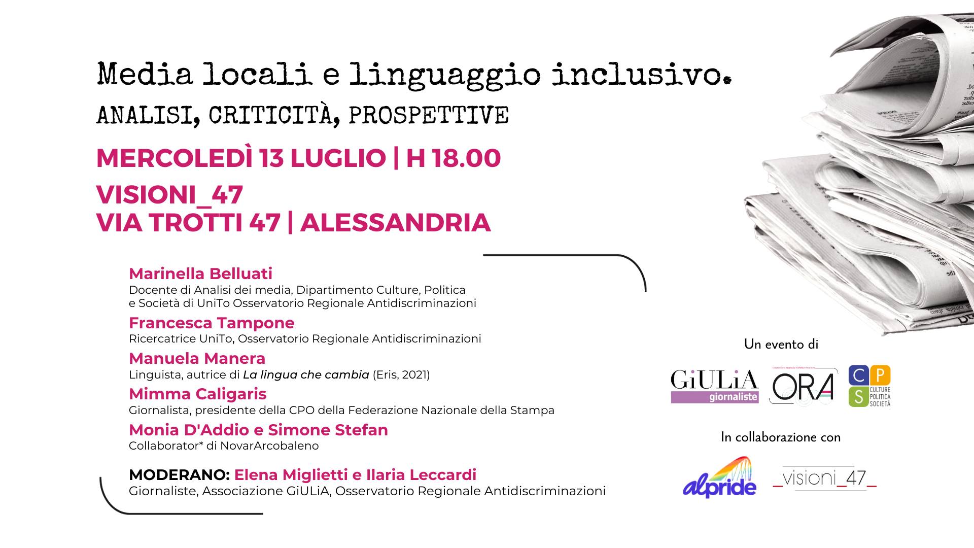 AlPride: il 13 luglio l’incontro “Media locali e linguaggio inclusivo”