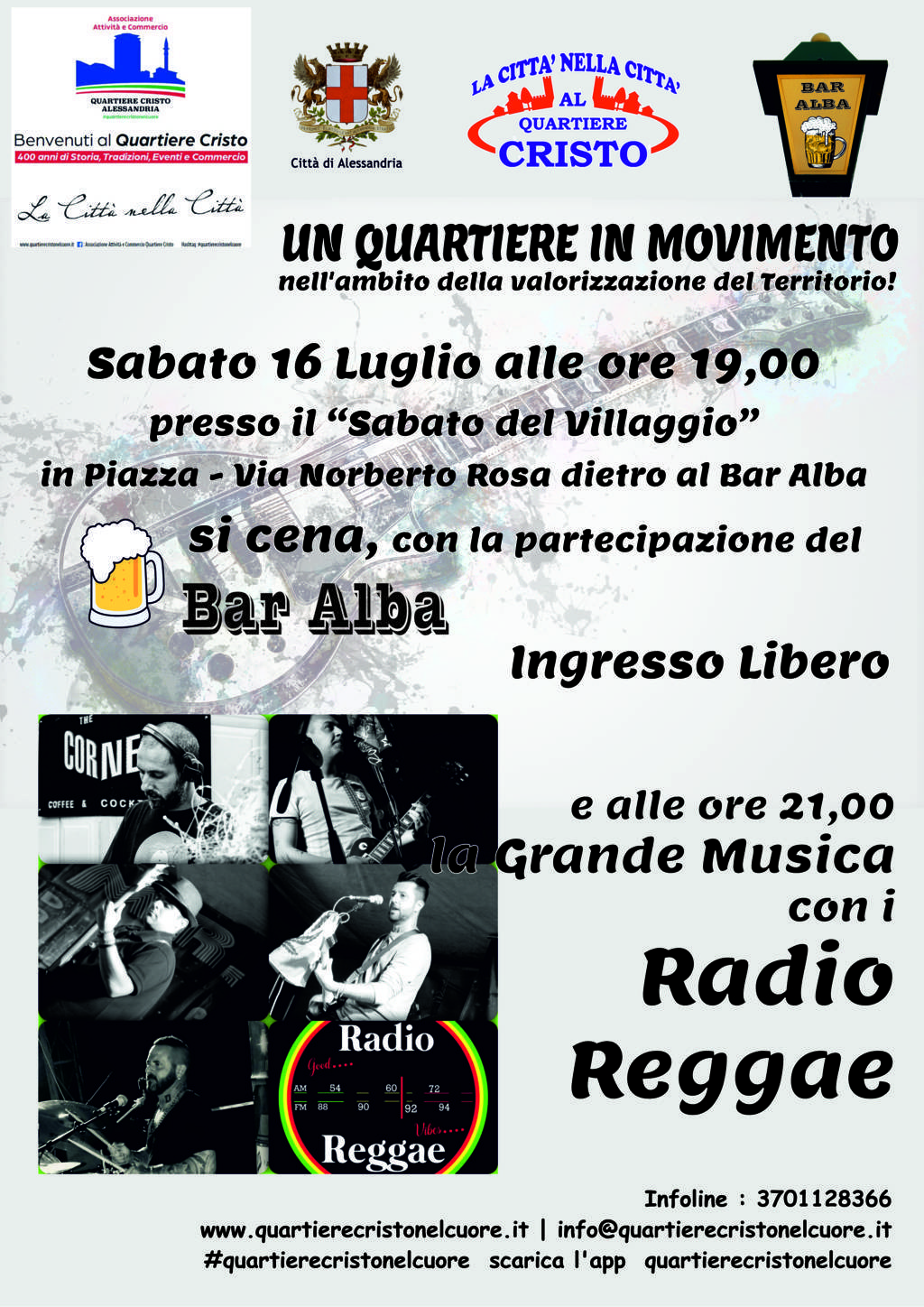 “Il sabato del villaggio” il 16 luglio: musica e buon cibo al quartiere Cristo con i Radio Reggae