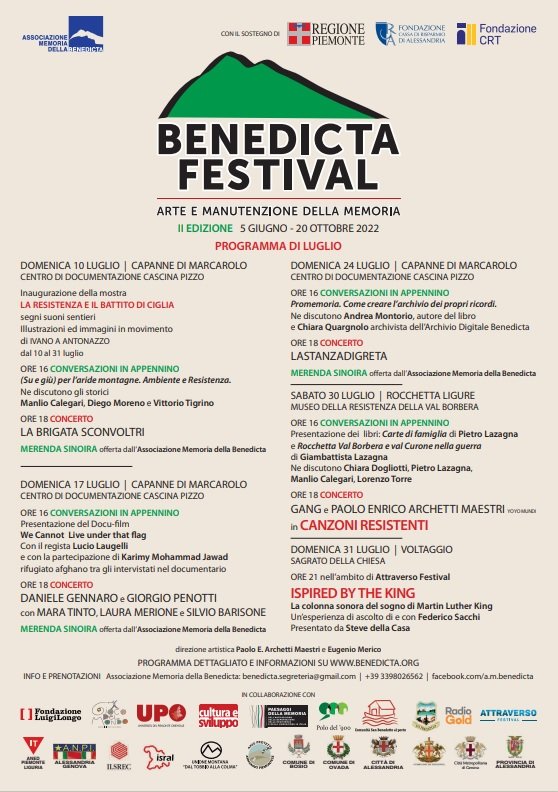 Il 10 luglio alla Benedicta “Conversazioni in Appennino” e il concerto de “La Brigata SconVoltri”
