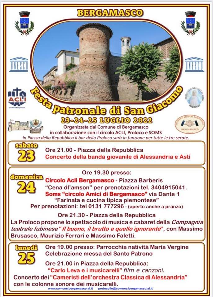 Dal 23 al 25 luglio tre giorni di eventi a Bergamasco per la festa patronale di San Giacomo