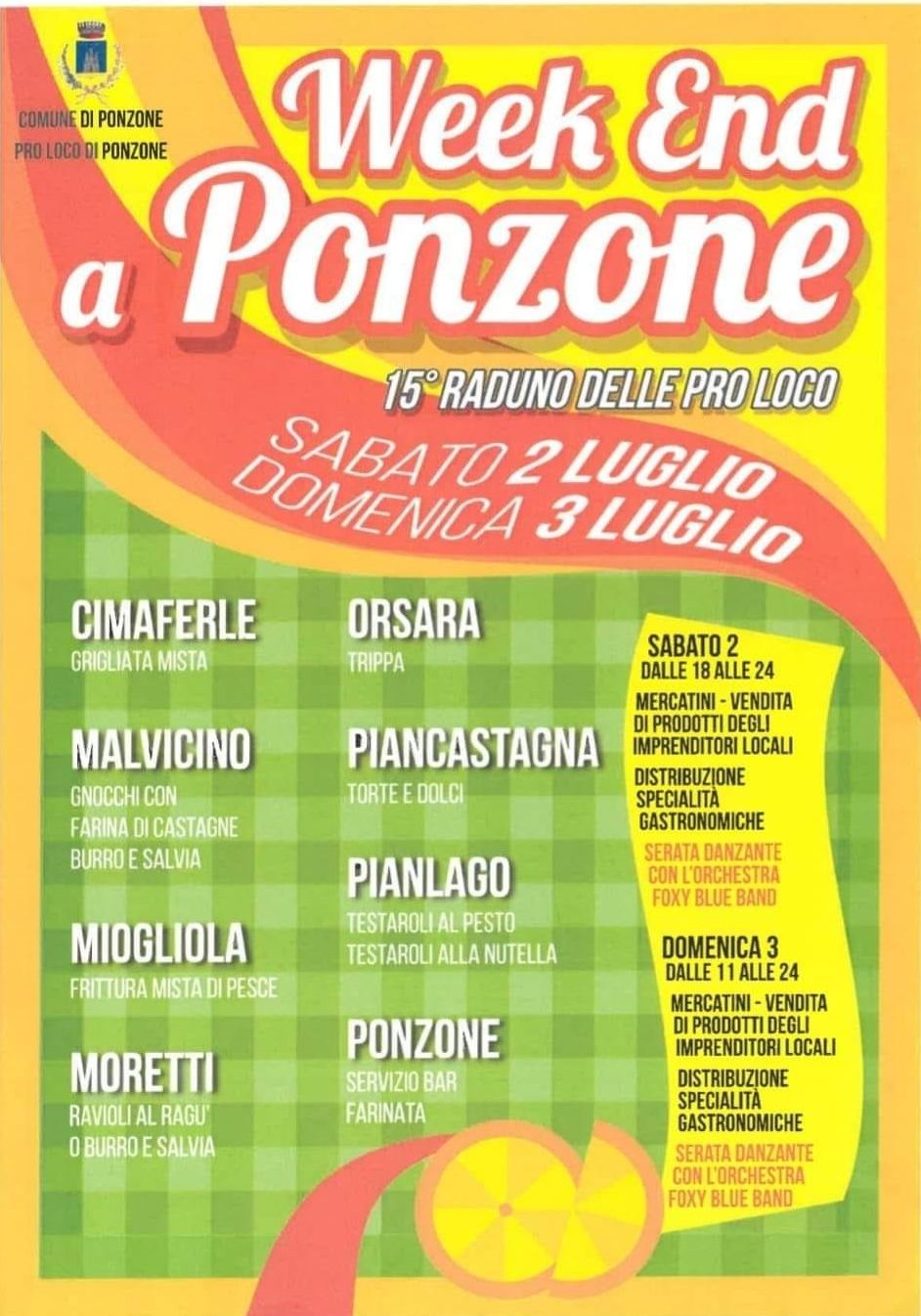 Sabato 2 e domenica 3 luglio Weekend a Ponzone: raduno delle pro loco