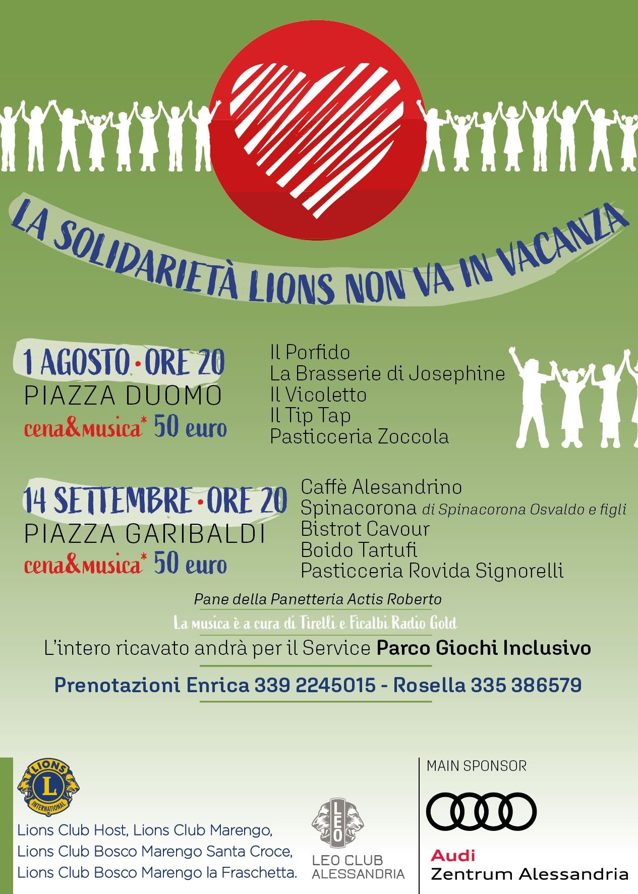 Lunedì 1° agosto cena benefica dei Lions in piazza Duomo ad Alessandria