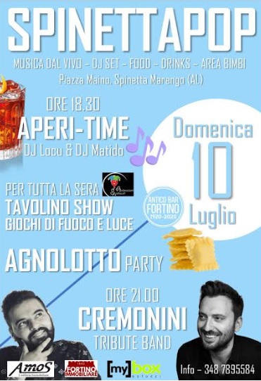 Domenica 10 luglio a Spinetta “Agnolotto Party” e tributo a Cremonini con la Marella Band